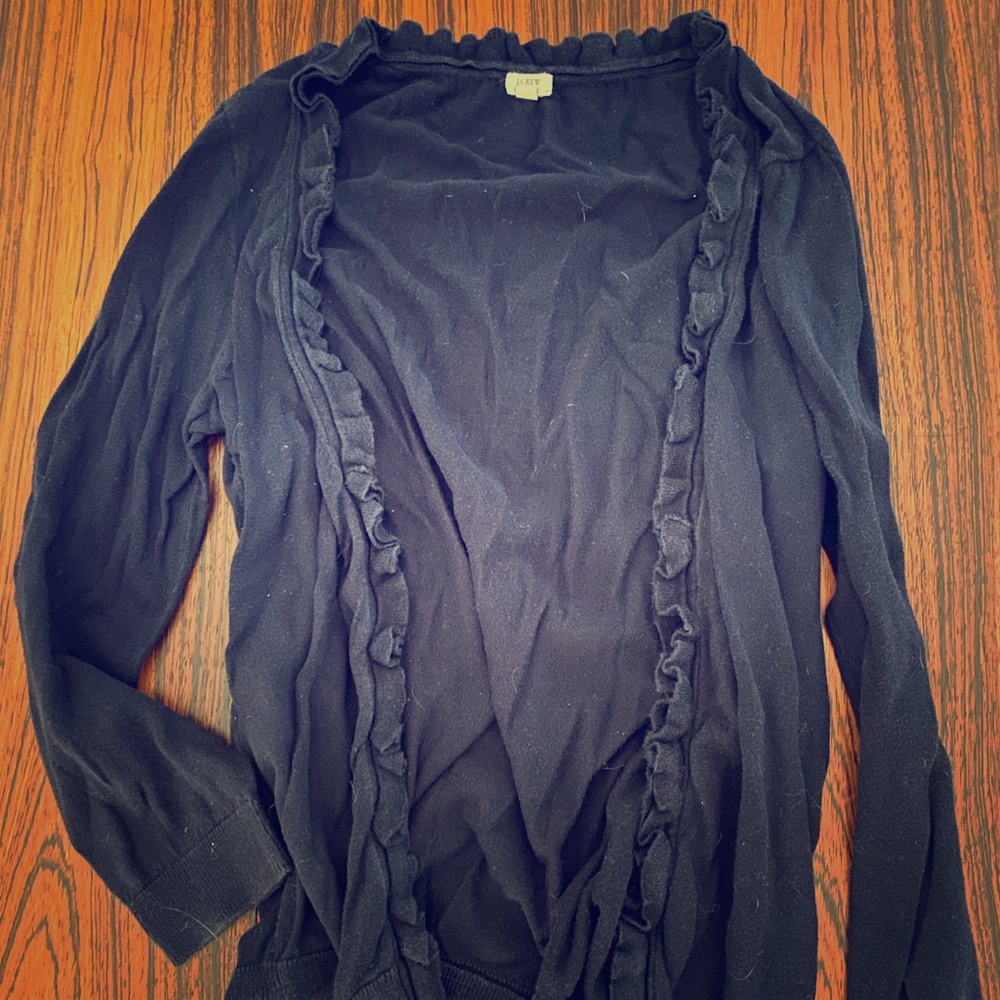 J. Crew Navy Ruffle Cardigan